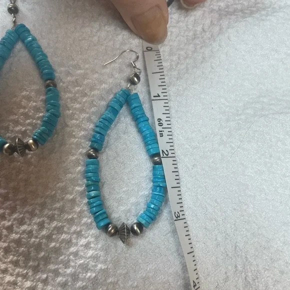 Turquoise Heishi with Sterling Silver Navajo Pearl Beads Earrings - Picture 6 of 6